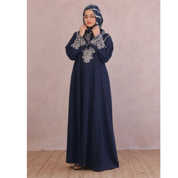 Luxurious Navy Embroidered Abaya AS939