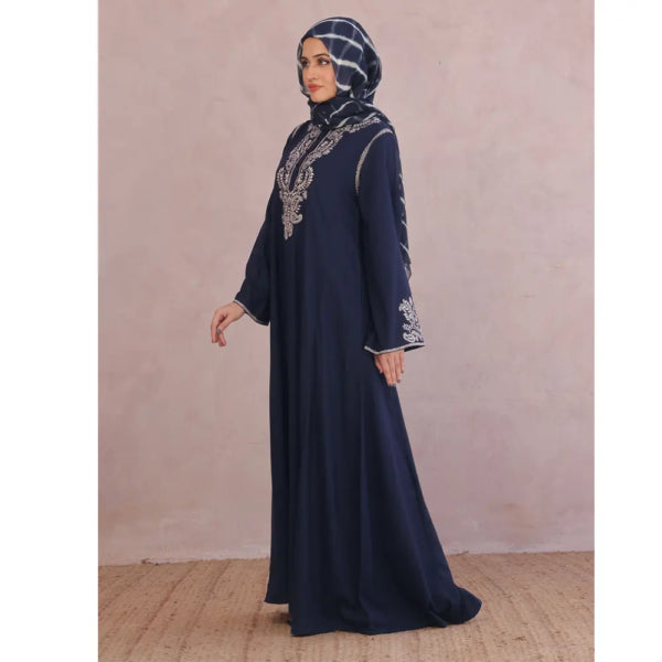 Luxurious Navy Embroidered Abaya AS939