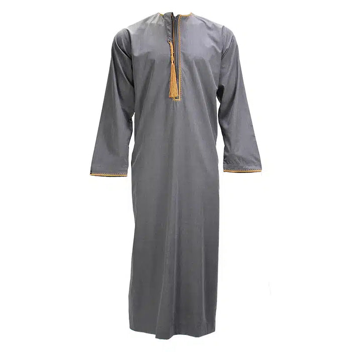 Grey Detailed Tasseled Thobe for Men 1522-21