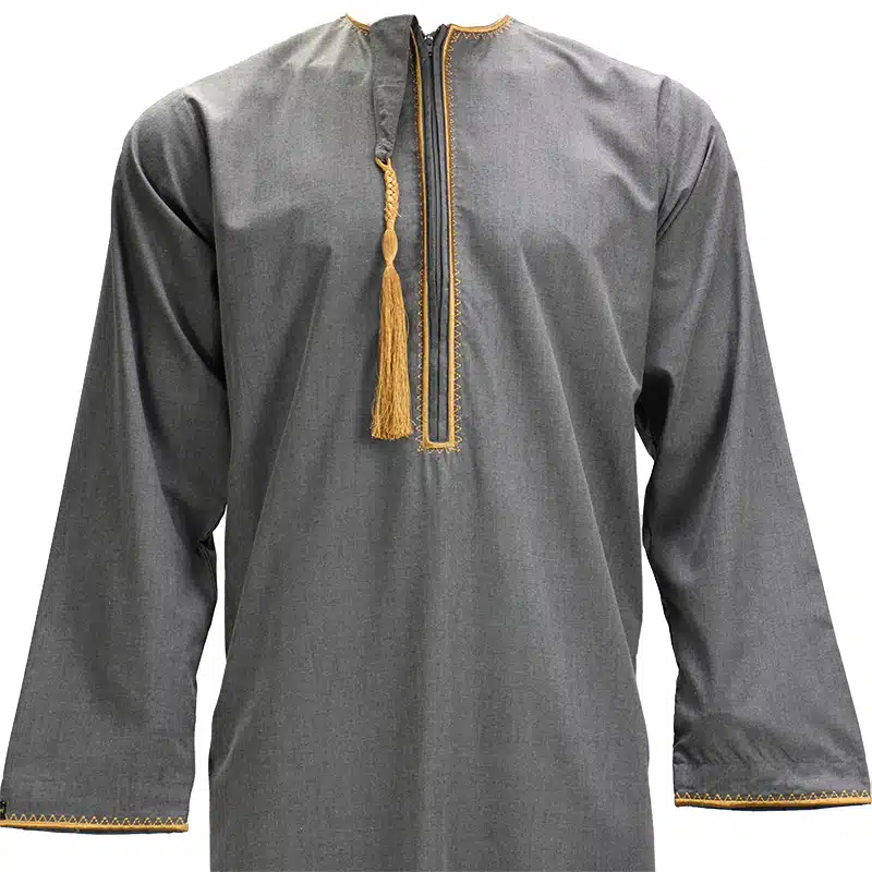 Grey Detailed Tasseled Thobe for Men 1522-21
