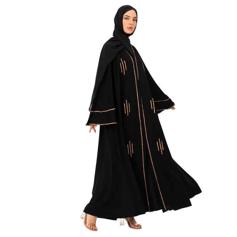 Premium Black With Gold Detailed Button Abaya