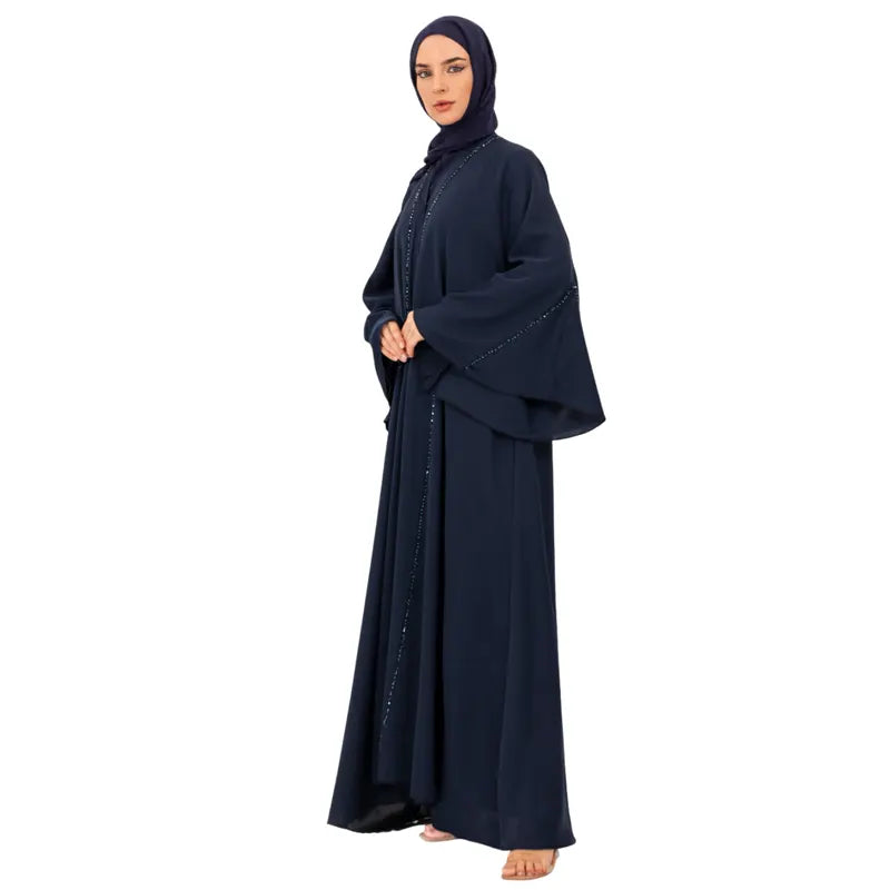 Navy Multi Embellished Umbrella Buttoned Abaya