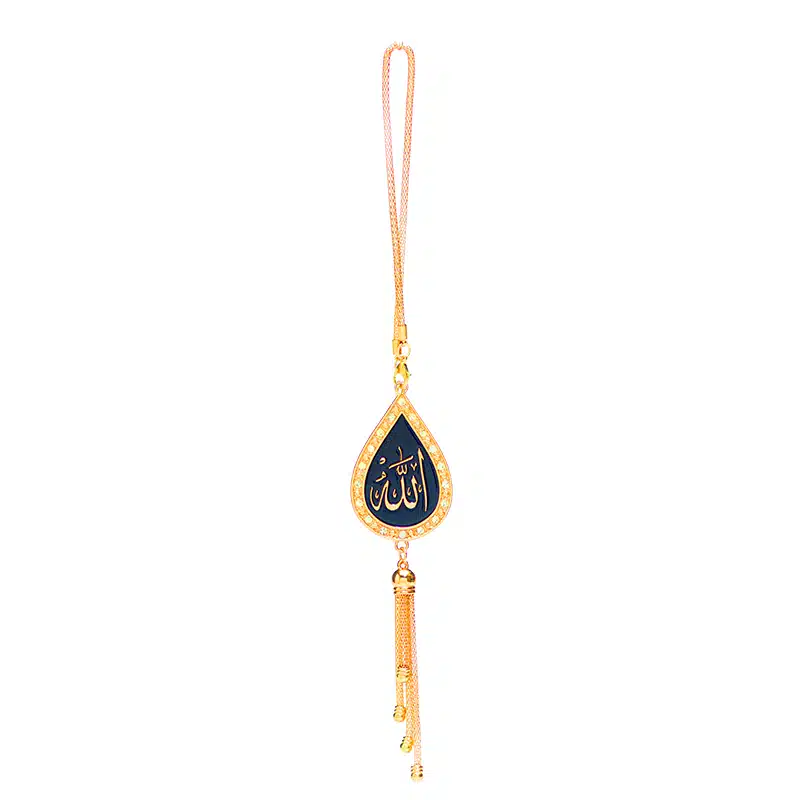 Gold Pear Shaped Allah & Muhammad Car Hanger