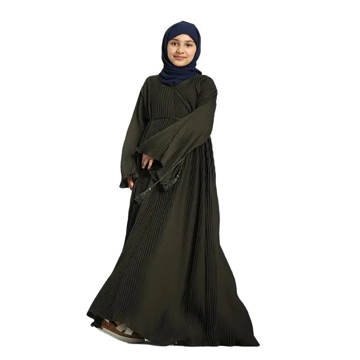 Girls Khaki Plicate Abaya