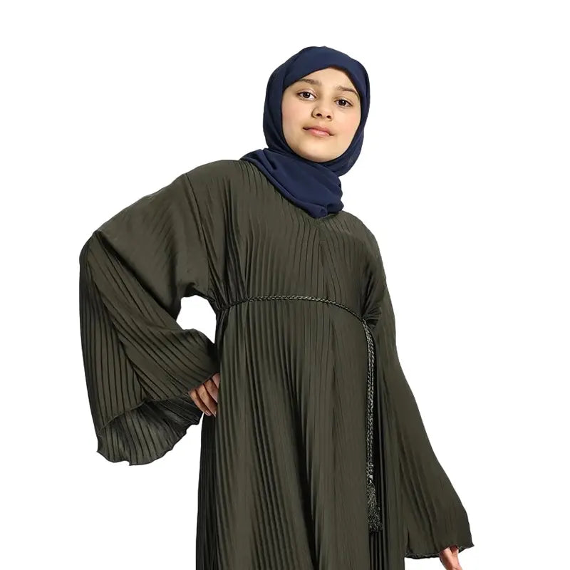 Girls Khaki Plicate Abaya