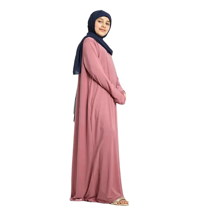 Girls Rose Pink Jersey Abaya