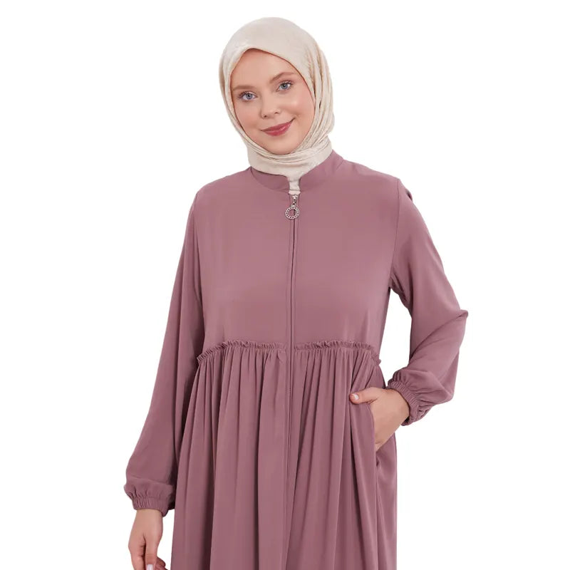 Modest Zipped Rose Pink Abaya