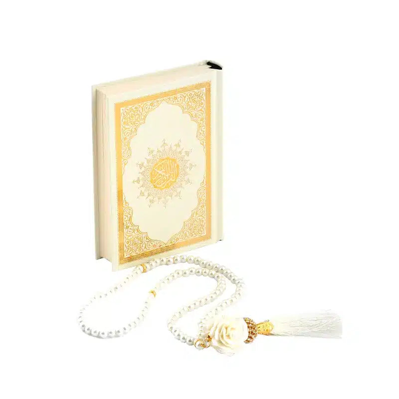 Cream Small Quran and Tasbeeh Gift Set