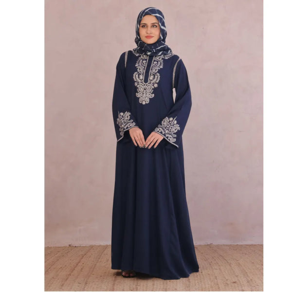 Luxurious Navy Embroidered Abaya AS939