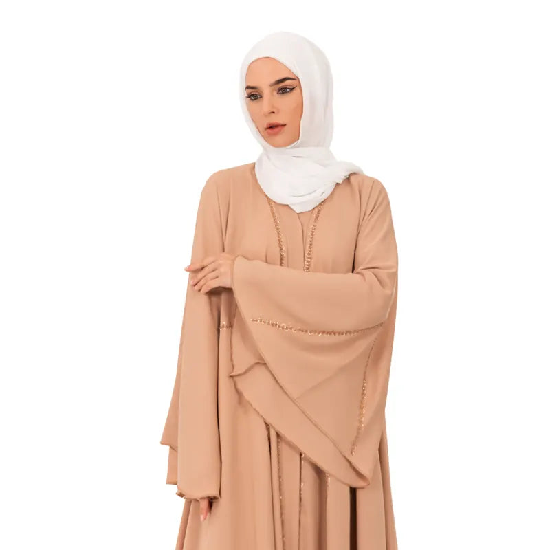 Gold Multi Embellished Umbrella Buttoned Abaya