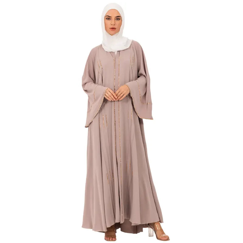 Premium Light Pink With Gold Detailed Button Abaya