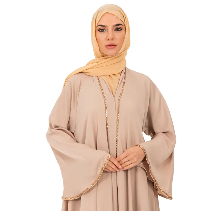 Gold Ayla Umbrella Cut Buttoned Abaya
