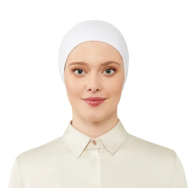 Women's Tie & Net Bone White Hijab Cap