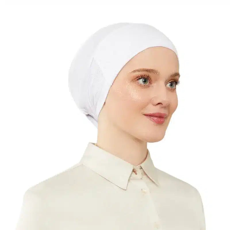 Women's Tie & Net Bone White Hijab Cap