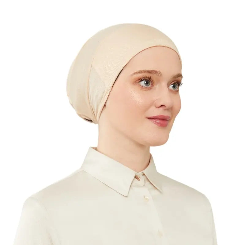 Women's Tie & Net Bone Beige Hijab Cap