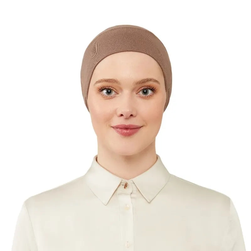 Women's Tie & Net Bone Brown Hijab Cap