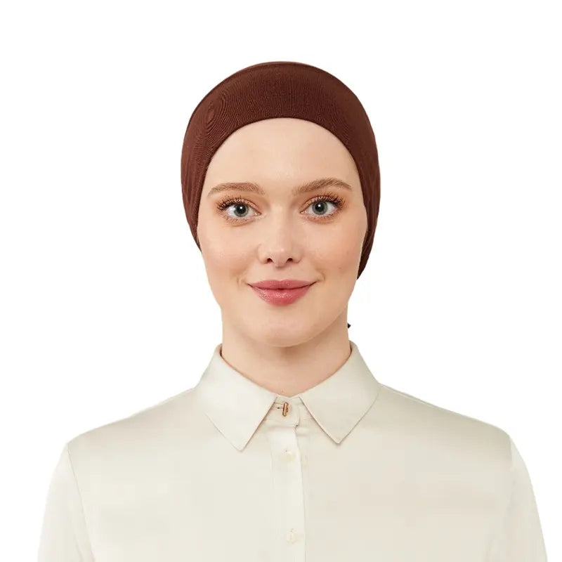 Women's Tie & Net Bone Chocolate Hijab Cap