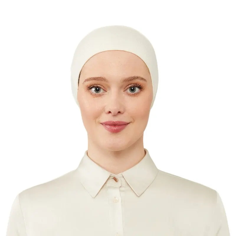 Women's Tie & Net Bone Cream Hijab Cap
