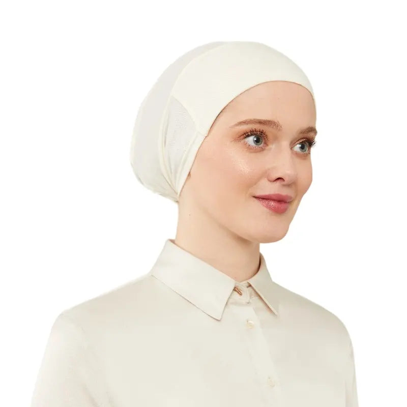 Women's Tie & Net Bone Cream Hijab Cap