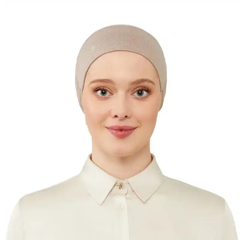 Women's Tie & Net Bone Light Brown Hijab Cap