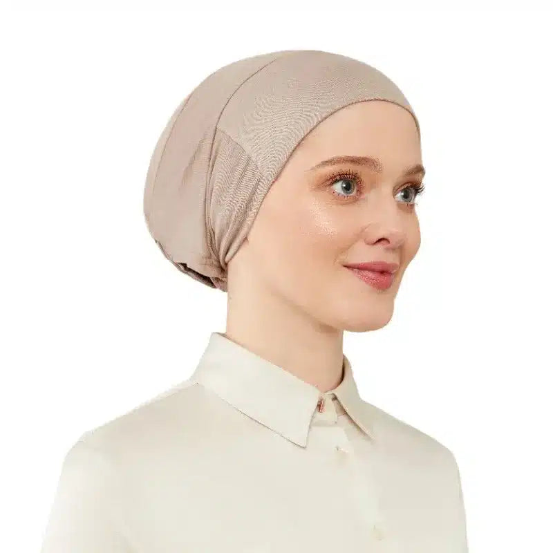 Women's Tie & Net Bone Light Brown Hijab Cap