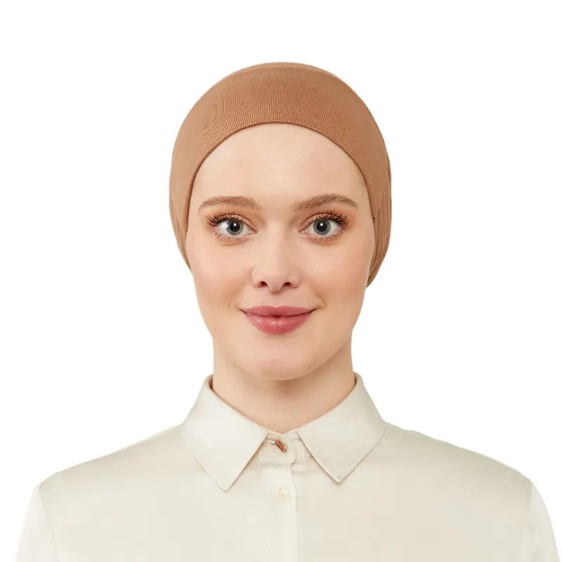 Women's Tie & Net Bone Light Caramel Hijab Cap