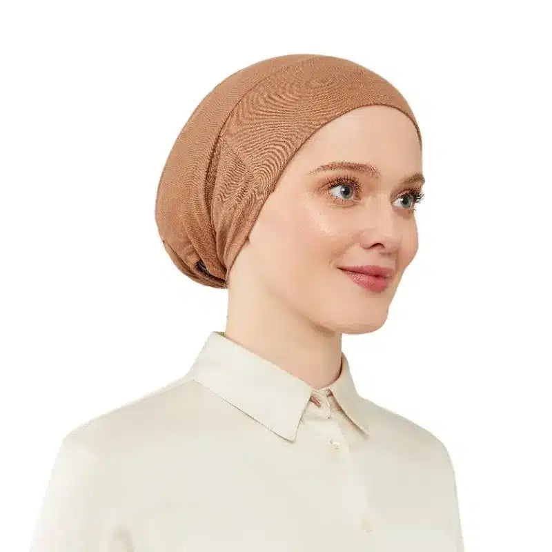 Women's Tie & Net Bone Light Caramel Hijab Cap