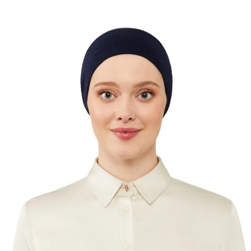 Women's Tie & Net Bone Navy Hijab Cap