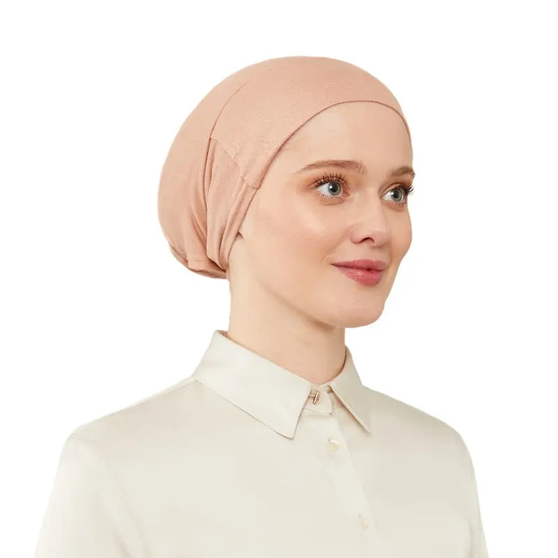 Women's Tie & Net Bone Peach Hijab Cap