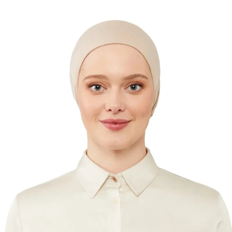 Women's Tie & Net Bone Beige Hijab Cap