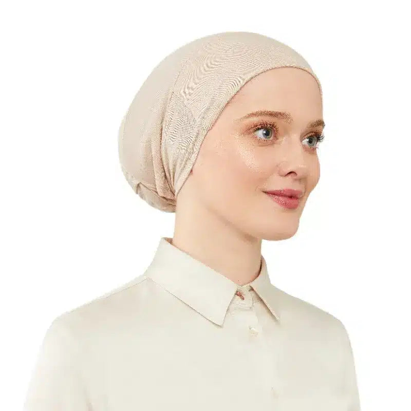 Women's Tie & Net Bone Beige Hijab Cap