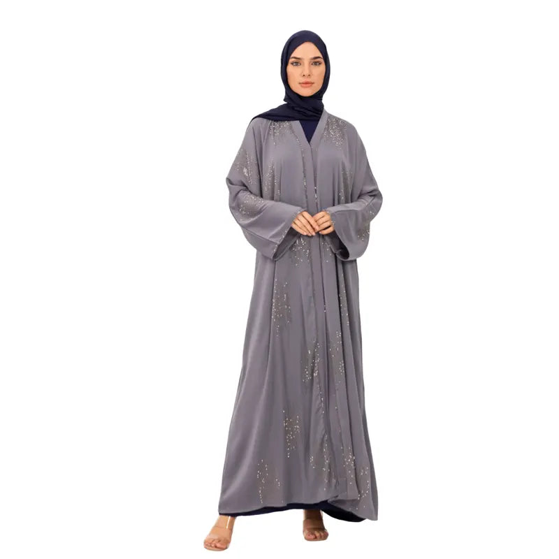 Luxury Sequenced Buttoned Grey Abaya