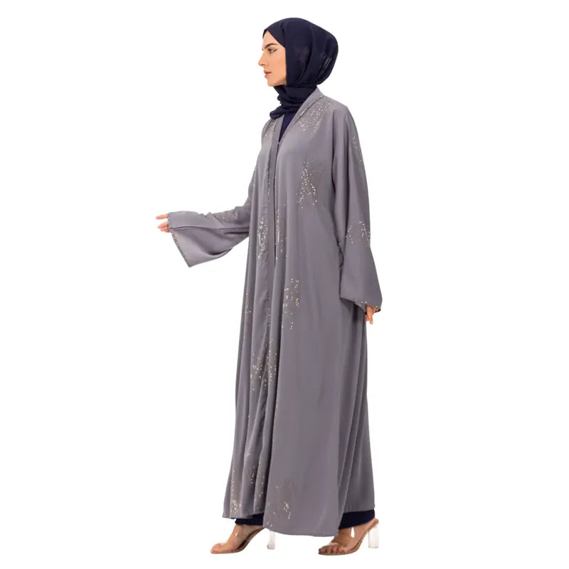 Luxury Sequenced Buttoned Grey Abaya