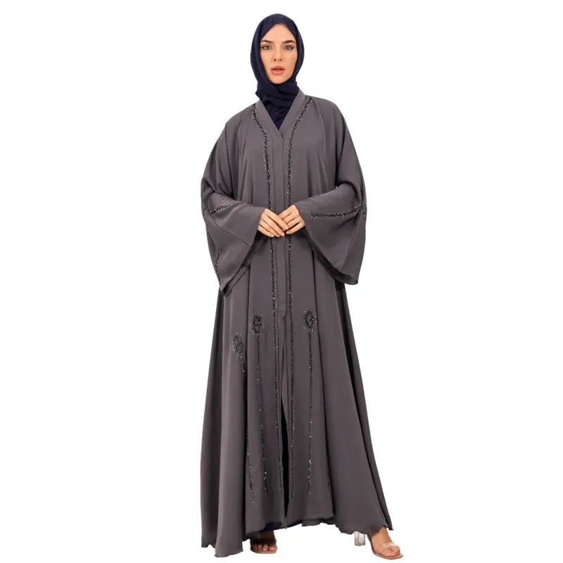 Glorious Buttoned Grey Abaya