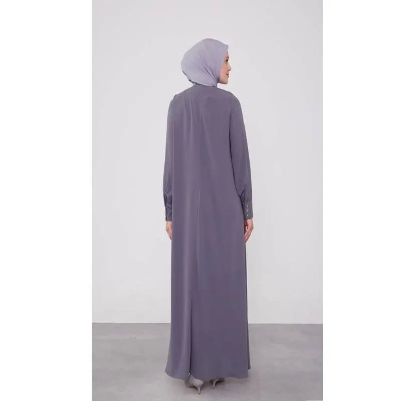 Women Grey Classic Button Abaya