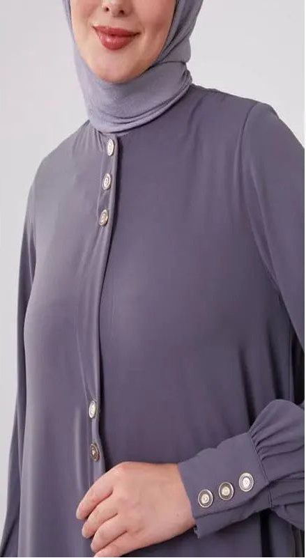Women Grey Classic Button Abaya