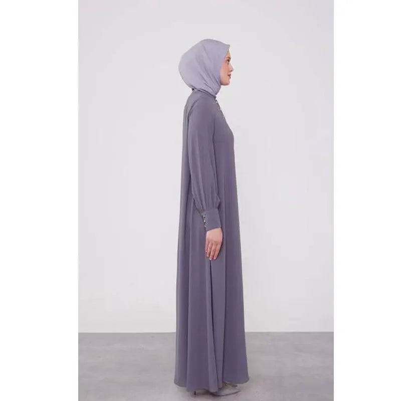 Women Grey Classic Button Abaya