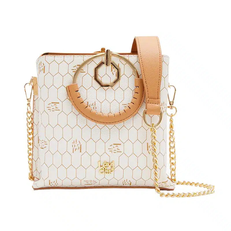 Women's White Patterned Luxury Hand Bag