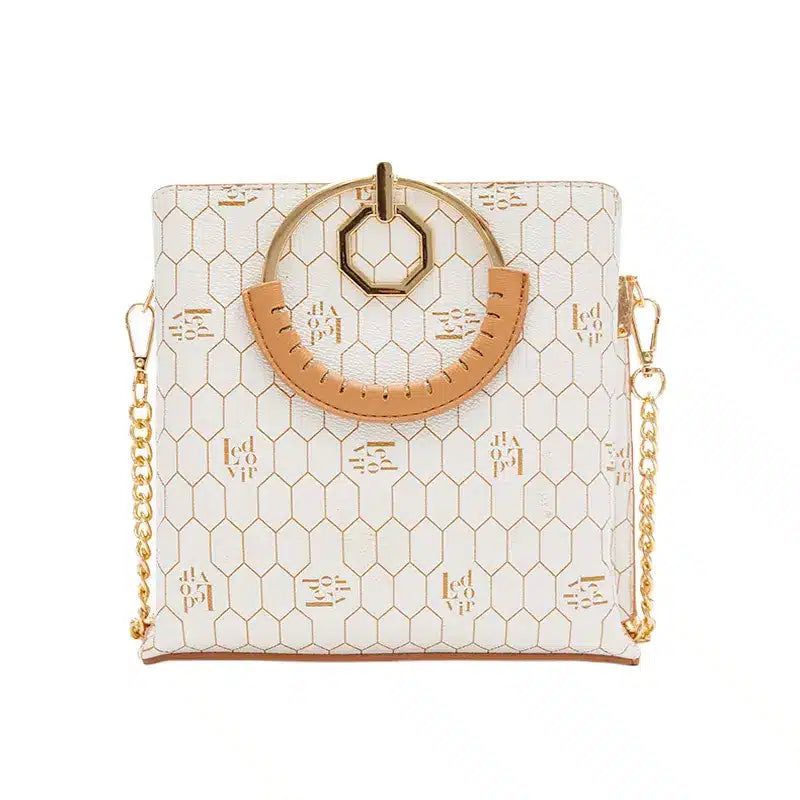 Women's White Patterned Luxury Hand Bag