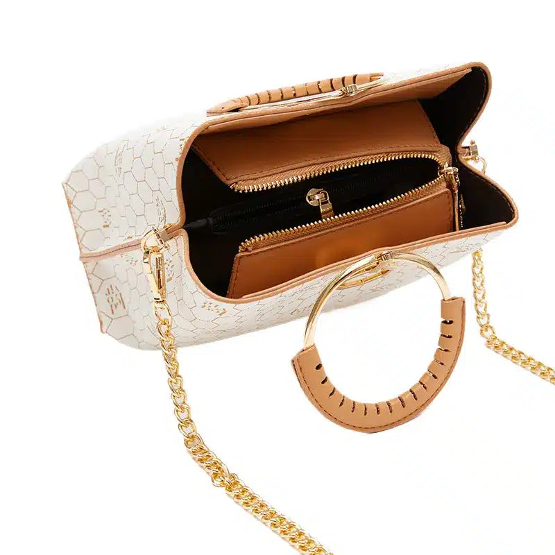 Women's White Patterned Luxury Hand Bag