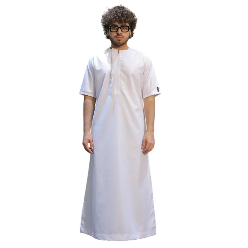 White Short Sleeve Tasseled Thobe KSM 103 Col 18