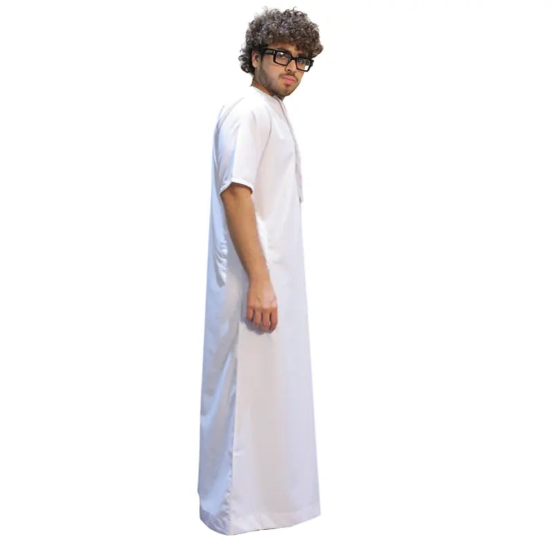 White Short Sleeve Tasseled Thobe KSM 103 Col 18