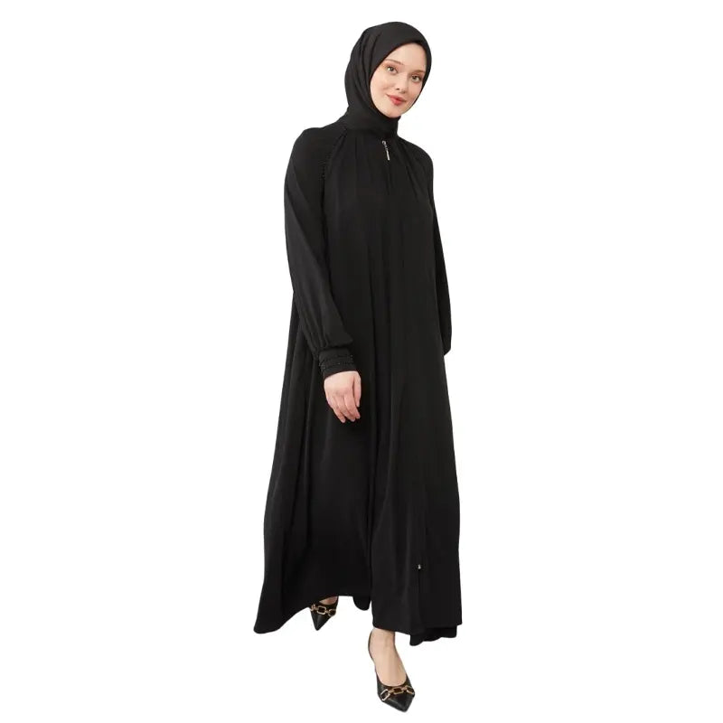 Sequence Zipped Black Abaya