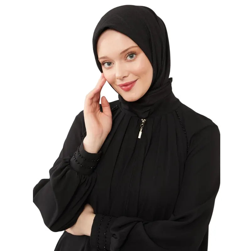 Sequence Zipped Black Abaya