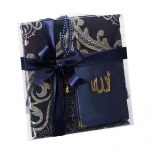 Navy Blue Gold Accent Prayer Set Islamic Gift Box