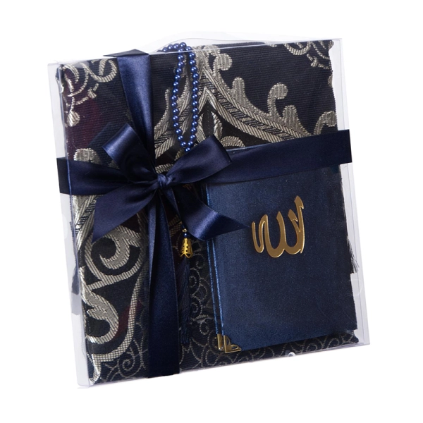 Navy Blue Gold Accent Prayer Set Islamic Gift Box