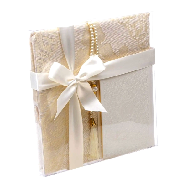 Cream Textured Prayer Set Islamic Gift Box