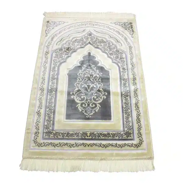 White & Grey Pattern Muslim Prayer Rug