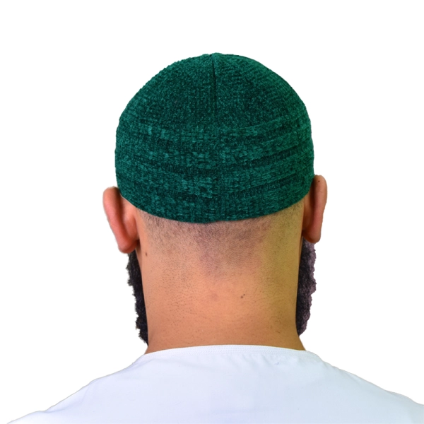 Emerald Velvet Prayer Cap for Muslim Men