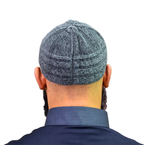 Dark Grey Velvet Prayer Cap for Muslim Men